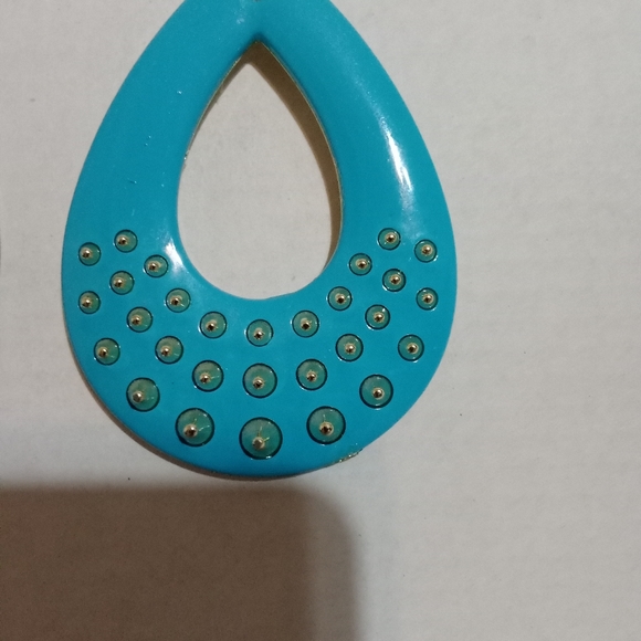 Teardrop earrings in blue and gold - Picture 3 of 3